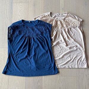Bundle - Blue and Cream Lace Detail Women's Tops